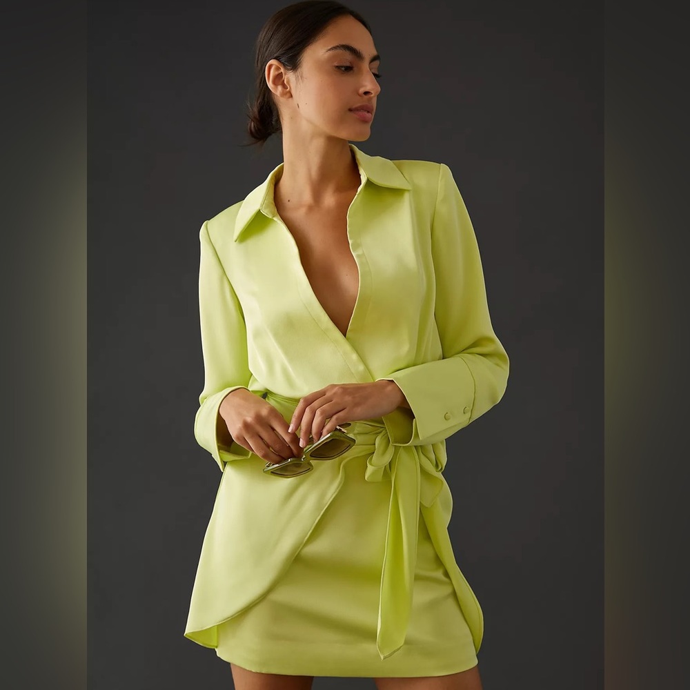 MISHA Tie-Front Satin Mini Blazer Dress